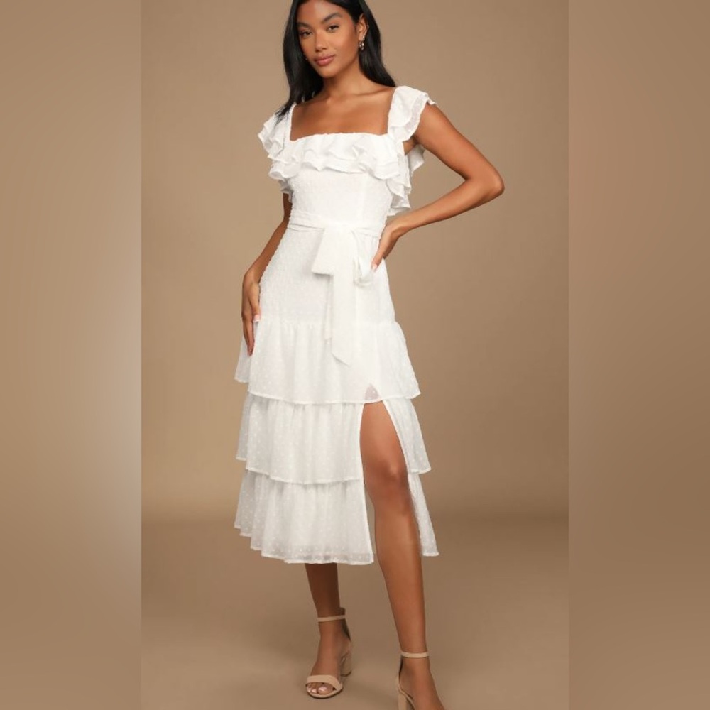 Lulus Dear To My Heart White Swiss Dot Ruffle Tiered Dress